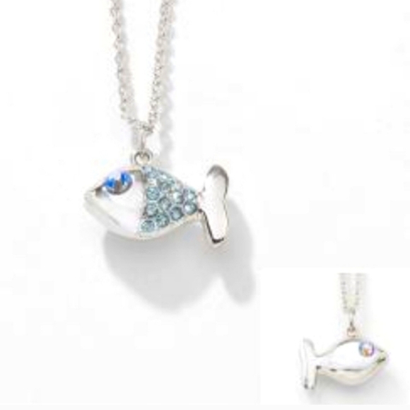 Touchstone Crystal Blue and Silver Fish Necklace - Picture 1 of 4